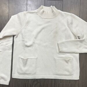 Guess Cream Ribbed Mock Neck Sweater with Front Pockets
